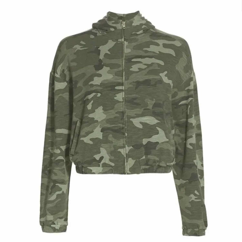 MONROW Urban Camo Zip-Up Crop Casual Hoodie Size Medium